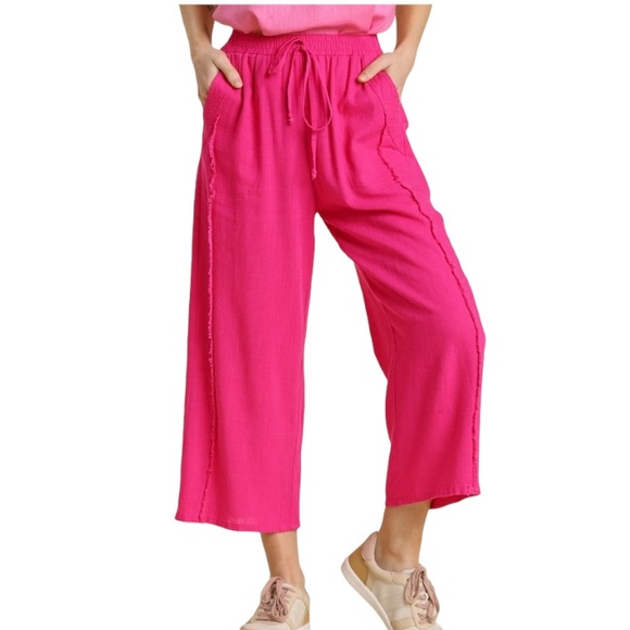 NWT Umgee Frayed Edge Linen Pant - Picture 2 of 6